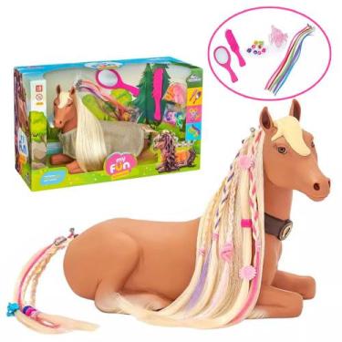 Imagem de Boneco Cavalo 30cm Pentear Com Apliques Acessórios Brinquedo - Adijoma