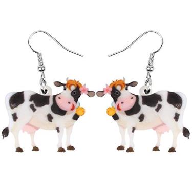 Imagem de Brincos de acrílico Bonsny, pingente, desenho animado, sorriso, flor, vaca, presente, fazenda, animal, joia da moda, para mulheres, crianças, berloques rosa