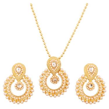 Imagem de Conjunto de pingentes femininos com estampa de bollywood e Mughal Kundan Look Chand Baali Moon Bridal da Touchstone, em tom dourado. 18 inches Dourado