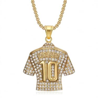Imagem de Kalapure Colar juvenil Messi Jersey, colar com pingente de jérsei de futebol número 10, colares de corrente Messi, presentes de futebol para meninos fãs do Inter Miami, 1.8inch*2.2inch, Aço