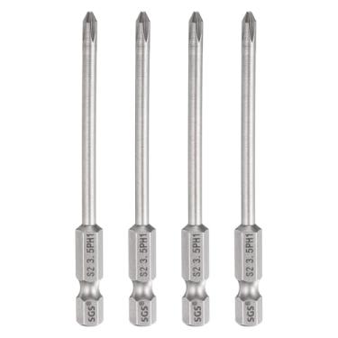 Imagem de HARFINGTON 4 peças de chave de fenda Phillips número 1 PH1 haste sextavada de 1/10.2 cm 3,15" (80 mm) de comprimento 0,4 cm broca magnética de cabeça cruzada S2 chave de fenda industrial de aço para