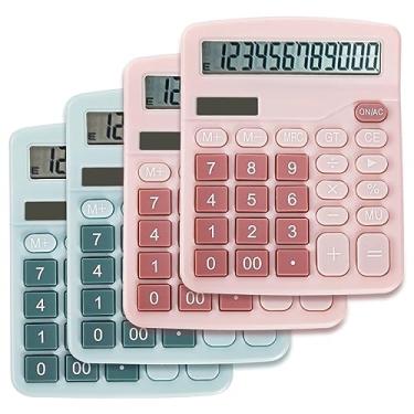 Imagem de Noamus Pacote com 4 calculadoras de mesa de mão, bateria solar, calculadora básica de energia dupla, tela grande de 12 dígitos, calculadora de mesa funcional padrão, botão grande sensível para