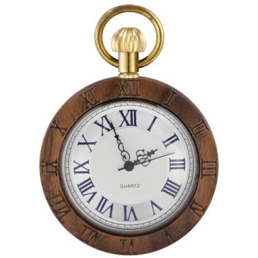 Imagem de Tiong Relógio de bolso masculino de madeira com algarismos arábicos, relógio de bolso masculino de madeira leve com corrente dourada, WPW-R02, Tendência