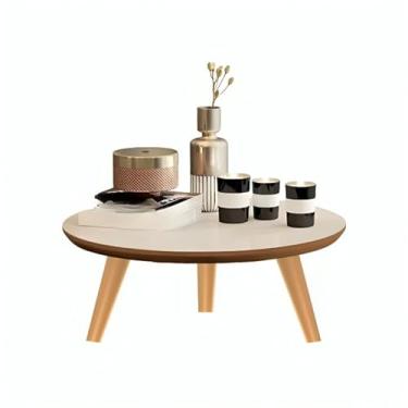 Imagem de Mesa De Centro 45cm Redonda Com Pés Palito Retro Decoração Sala De Estar(Off-Freijó/Caramelo)