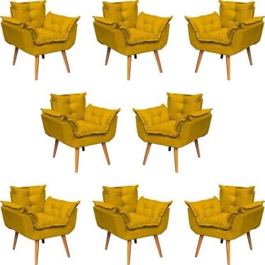 Imagem de Kit 8 Poltronas Decorativa Alice Pé Trapézio 30cm Castanho - Suede