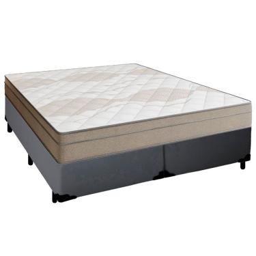 Imagem de Cama Box Casal Bipartido Sintético + Colchão De Molas Ensacadas Portobel Ipanema 138x188x65cm Cinza