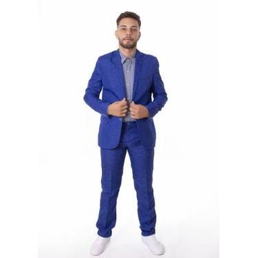 Imagem de Terno Oxford Slim Masculino Social 9 Cores - Paleto+Calça Alves Alfaia