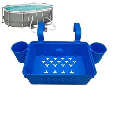 Imagem de Cesta de armazenamento de piscina, cesta de piscina - Cesta de armazenamento de piscina espessada - Organizador leve com 2 porta -copos e bebidas ajustáveis ​​para acessórios terrestres ao ar livre de