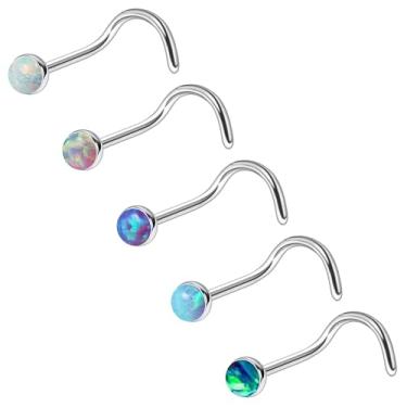 Imagem de Ruifan Anéis de nariz ASTM F136 de titânio 18 G, 20 G, 22 g, cor mista, redondo, opala para nariz, parafuso, em forma de L, joia de piercing corporal hipoalergênica para mulheres 1,5 mm, 2 mm, 2,5 mm
