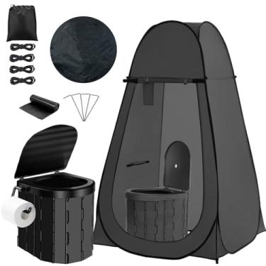Imagem de Banheiro portátil e barraca de privacidade para adultos, barracas pop-up para vaso sanitário portátil ao ar livre para acampamento com 12 sacos sanitários, barraca pop-up para banheiro, viagem