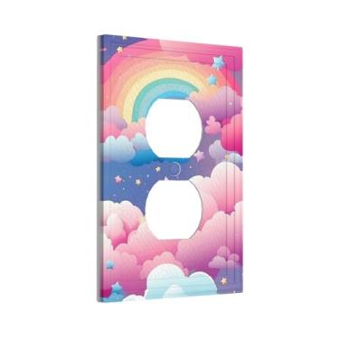 Imagem de wyehjut Capas de tomada de estrelas e nuvens rosa arco-íris capa decorativa para meninas fofas placas de parede placa elétrica interruptor de luz para quarto infantil berçário