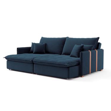 Imagem de Sofá Retrátil Sem Caixa 3 Lugares Solomons Linho Azul Marinho 230 cm