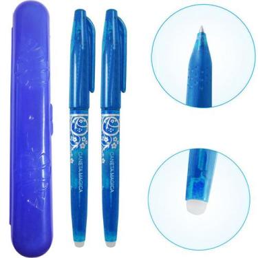 Imagem de 02 Canetas Azul Apagavel Ponta 07 Papel Tecido + Estojo - De Acordo co