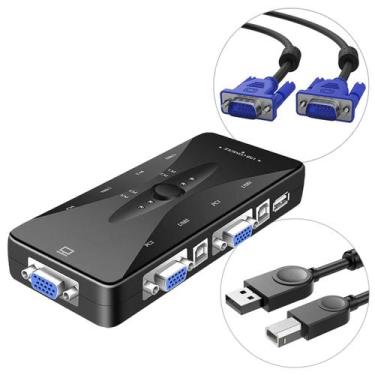 Imagem de Hub USB Chaveador Switch Kvm 4 Portas VGA Mouse Teclado com Cabos de C