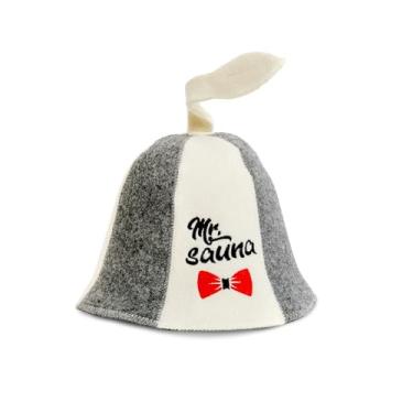 Imagem de SAUNA GURU Chapéu de sauna 'Mr Sauna' Branco - Chapéus de feltro de lã 100% orgânica para Banya Russa - Proteja sua cabeça do calor - Guia eBook de sauna em inglês incluído - com bordado