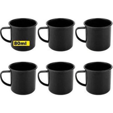 Imagem de 06 Caneca Copos Café Leite Chá Esmaltada 80ml Antiga Pretas - Art Hous