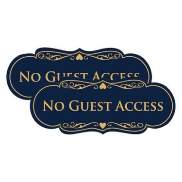 Imagem de All Quality Placa de designer sem acesso para convidados - Plástico durável e fácil instalação | Ideal para restaurantes, bares, hotéis e Airbnb - Azul/Dourado - Médio (pacote com 2)
