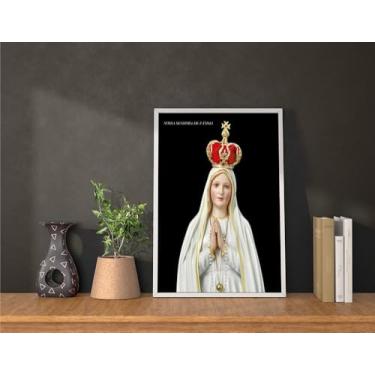 Imagem de Quadro Decorativo Religioso Nossa Senhora de Fátima, Tela Canvas, 60x40 cm, Emoldurado em Madeira, Retrato (Branco)