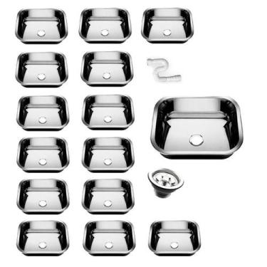 Imagem de Kit Cuba Pia Inox Cozinha As N0 40x34x14 Aço 430 15 Unidades