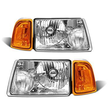 Imagem de ADCARLIGHTS Para conjunto de faróis Ford Ranger 2001, 2002, 2003, 2004, 2005, 2006, 2007, 2008, 2009, 2010 e 2011, com lente transparente cromada, refletor âmbar, par esquerdo e direito