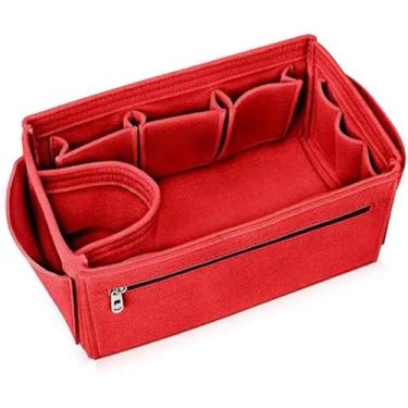 Imagem de Bolsa de inserção de feltro Saco de pano de chão de feltro feminino para feminino para organizador de bolsas (com bolso zíper destacável) Inserir bolsa de inserção, vermelho um estilo, 34x18