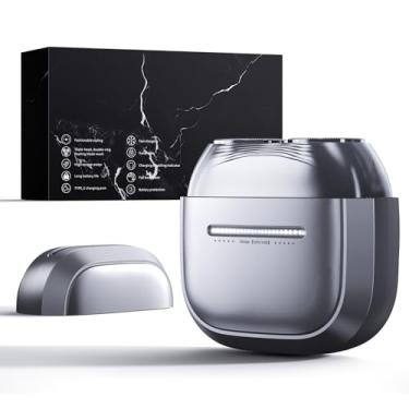 Imagem de Aerzosty Navalha elétrica para rosto masculino, mini barbeador elétrico, barbeador facial impermeável IPX7, uso úmido/seco, lâminas flutuantes duplas para barba por fazer e barbear, carregamento