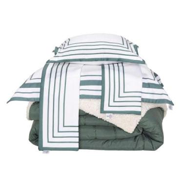 Imagem de Kit Edredom Queen Coberdrom Soft Hipercal/sherpa 5 Peças - Verde - Cas