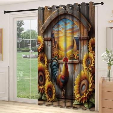 Imagem de Divisória rústica, divisória de parede para quarto, jardim de infância, sala de estar, pôr do sol com galo e girassóis florescendo, para quarto, jardim de infância, sala de estar, L 213 x C 236 cm,