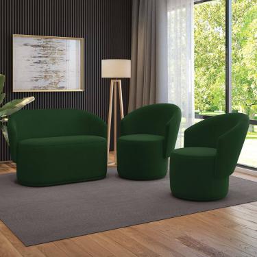 Imagem de Sofá Namoradeira e 2 Poltronas Orgânica para Sala Malu Suede M11 - D`Rossi