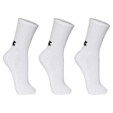 Imagem de 3 Pares Meia Unissex Under Armour Core Cotton Cano Alto, Branco, M 36-