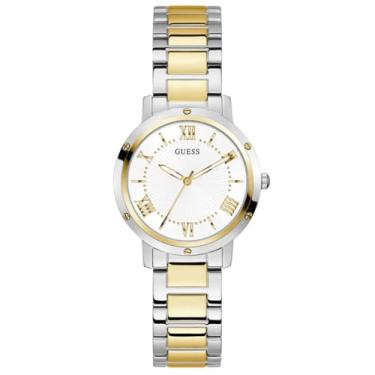 Imagem de GUESS Relógio feminino clássico de 34 mm, Dois tons/dois tons/branco, one, DAWN