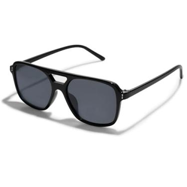 Imagem de VANLINKER Óculos de sol aviador quadrado retrô vintage anos 70 para mulheres e homens VL9611X, Armação preta/lente cinza, M