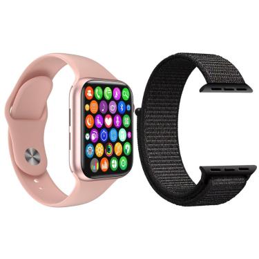 Imagem de Kit 1 Smartwatch Iwo8 Rosa + 1 Pulseira Extra Preto