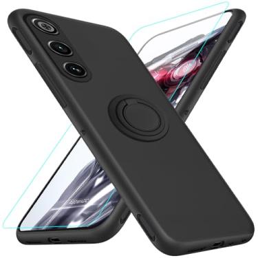 Imagem de Capa para ZTE Nubia Red Magic 10 Air com protetor de tela de vidro, suporte de anel giratório de 360° com suporte/suporte de silicone TPU à prova de choque capa protetora para ZTE Red Magic 10 Air