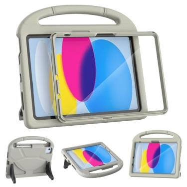 Imagem de YIHE Capa infantil para iPad (A16) 11ª geração 2025 e iPad 10ª geração 10 polegadas 2022, com protetor de tela integrado e suporte estável, capa protetora à prova de choque de corpo inteiro - cinza