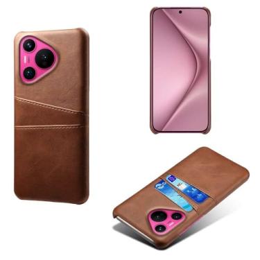 Imagem de Capas Compatível com Huawei Pura 70,Caso de couro PU-Tampa de telefone a prova de choque com 2 slots de cartão,Proteção anti-impressão digital e anti-gota-Brown