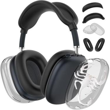 Imagem de [4 em 1] Capa para AirPods Max (2024/2020) Capa para fone de ouvido/faixa de cabeça com emblemas cromados de aranha 3D para fones de ouvido Apple AirPods Max (Scorpion TPU preto)