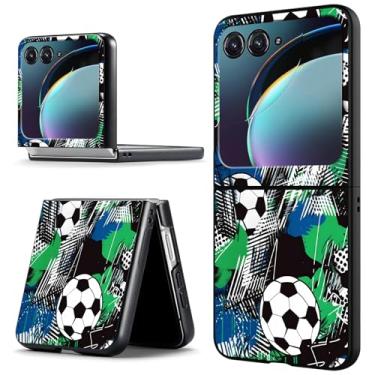 Imagem de ACWDMKH Capa para Motorola Moto Razr 2024, capa de telefone Moto Razr 50 fofa fina rígida PC ultrafina anti-arranhões à prova de choque, futebol verde azul