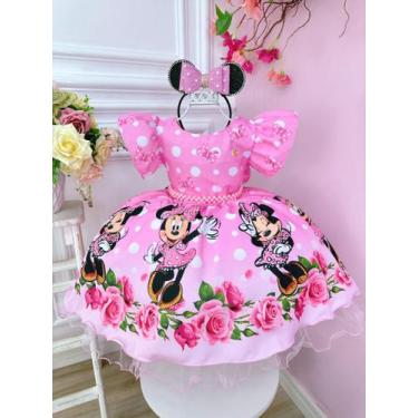 Imagem de Vestido Infantil Minnie Florido de Rosas Com Pérolas Festas - clubinho