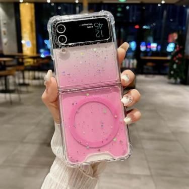 Imagem de Capa magnética dobrável com glitter gradiente para Samsung Galaxy Z Flip Fold 6 5 4 3, capa transparente com carregamento sem fio, rosa, para Samsung Galaxy Z Fold6