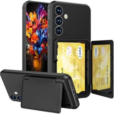 Imagem de Ephoou Capa carteira para Samsung Galaxy S25 com suporte para cartão (3 a 4 cartões) e espelho oculto, proteção contra quedas de grau militar, capa flip protetora robusta para Samsung S25 GWL-preta