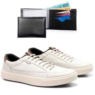 Imagem de Kit Tênis Masculino Casual Com Carteira Confortável Sapatênis Estiloso Versátil Trabalho Dia A Dia Leve Macio (Gelo, BR, Adulto, Numérico, 43)