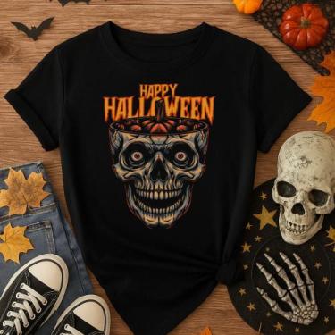 Imagem de Camiseta 100% Algodão Halloween Estampa Caveira Sem Cérebro 177 Medonh