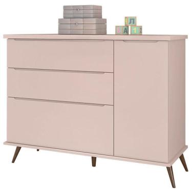 Imagem de Cômoda Infantil Retro Alice Com Porta Rosa Acetinado - Phoenix Baby