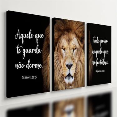 Imagem de Genérico - Kit 3 Quadro Decorativo Leão de Judá Cristã Gospel 60x30cm