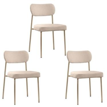 Imagem de Kit 3 Cadeiras para Sala de Jantar Tecido Bouclê Design Aço Carbono La