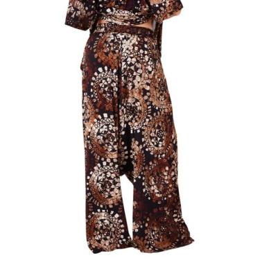 Imagem de Calça Saruel Pantalona Estampa De Batik Marrom Yacamim H10, M, Batik