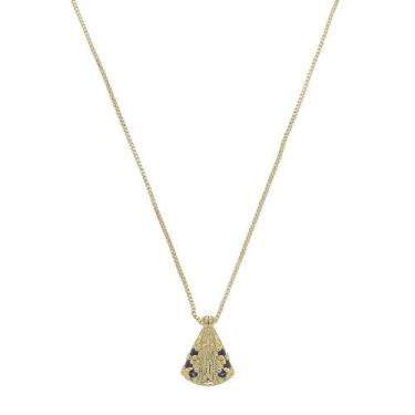 Imagem de Colar nossa senhora aparecida mini zircônias safira folheado a ouro 18