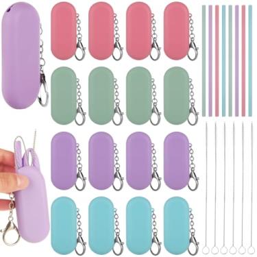 Imagem de Oungy 20 canudos de silicone com estojo, canudos reutilizáveis para viagem, canudo portátil dobrável para beber frio ou quente com estojo de transporte, escova de limpeza longa e chaveiro, para escola