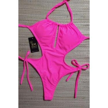 Imagem de Maiô de banho Fio Dental com busto decotado BM BEACH, Rosa neon, P
